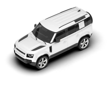 Beyaz SUV beyaz arka planda izole edilmiş. 3d görüntüleme - illüstrasyon
