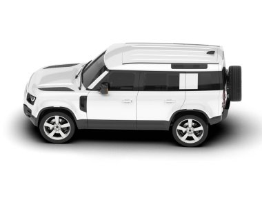 Beyaz SUV beyaz arka planda izole edilmiş. 3d görüntüleme - illüstrasyon
