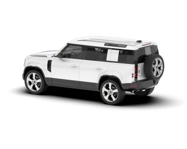Beyaz SUV beyaz arka planda izole edilmiş. 3d görüntüleme - illüstrasyon