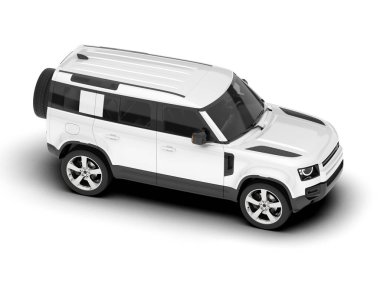Beyaz SUV beyaz arka planda izole edilmiş. 3d görüntüleme - illüstrasyon