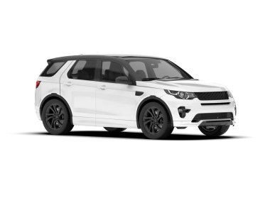 Beyaz SUV beyaz arka planda izole edilmiş. 3d görüntüleme - illüstrasyon