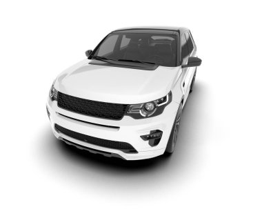 Beyaz SUV beyaz arka planda izole edilmiş. 3d görüntüleme - illüstrasyon