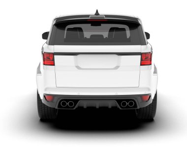 Beyaz SUV beyaz arka planda izole edilmiş. 3d görüntüleme - illüstrasyon