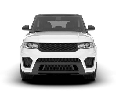 Beyaz SUV beyaz arka planda izole edilmiş. 3d görüntüleme - illüstrasyon