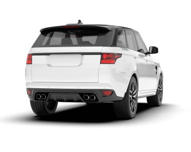 Beyaz SUV beyaz arka planda izole edilmiş. 3d görüntüleme - illüstrasyon