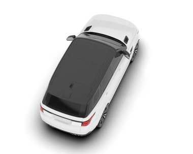 Beyaz SUV beyaz arka planda izole edilmiş. 3d görüntüleme - illüstrasyon
