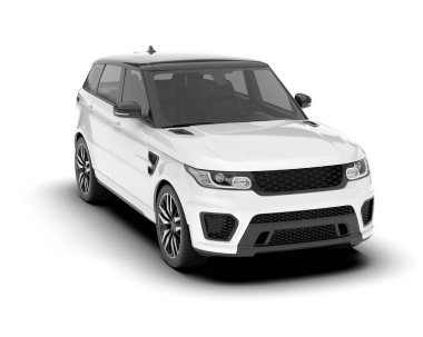 Beyaz SUV beyaz arka planda izole edilmiş. 3d görüntüleme - illüstrasyon