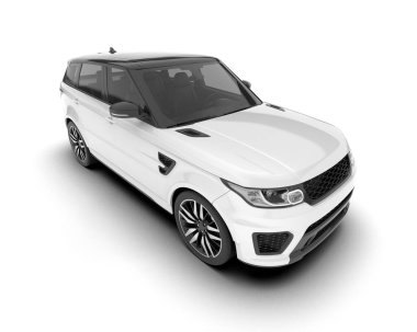 Beyaz SUV beyaz arka planda izole edilmiş. 3d görüntüleme - illüstrasyon