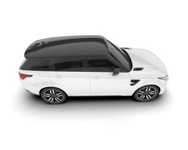 Beyaz SUV beyaz arka planda izole edilmiş. 3d görüntüleme - illüstrasyon