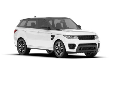 Beyaz SUV beyaz arka planda izole edilmiş. 3d görüntüleme - illüstrasyon
