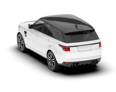 Beyaz SUV beyaz arka planda izole edilmiş. 3d görüntüleme - illüstrasyon