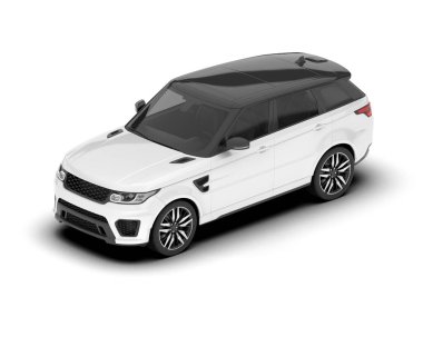 Beyaz SUV beyaz arka planda izole edilmiş. 3d görüntüleme - illüstrasyon