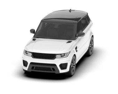 Beyaz SUV beyaz arka planda izole edilmiş. 3d görüntüleme - illüstrasyon