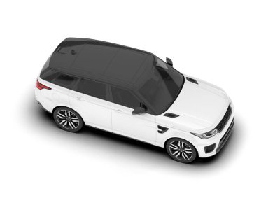 Beyaz SUV beyaz arka planda izole edilmiş. 3d görüntüleme - illüstrasyon