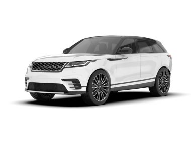 Beyaz SUV beyaz arka planda izole edilmiş. 3d görüntüleme - illüstrasyon