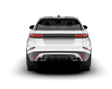 Beyaz SUV beyaz arka planda izole edilmiş. 3d görüntüleme - illüstrasyon