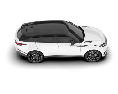 Beyaz SUV beyaz arka planda izole edilmiş. 3d görüntüleme - illüstrasyon