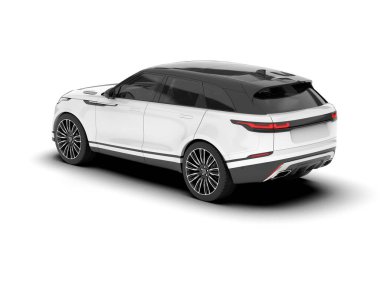 Beyaz SUV beyaz arka planda izole edilmiş. 3d görüntüleme - illüstrasyon