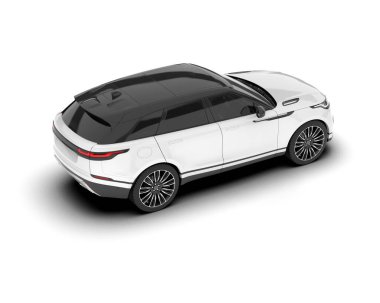 Beyaz SUV beyaz arka planda izole edilmiş. 3d görüntüleme - illüstrasyon