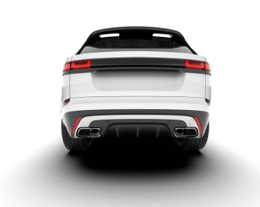 Beyaz SUV beyaz arka planda izole edilmiş. 3d görüntüleme - illüstrasyon