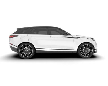 Beyaz SUV beyaz arka planda izole edilmiş. 3d görüntüleme - illüstrasyon