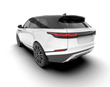 Beyaz SUV beyaz arka planda izole edilmiş. 3d görüntüleme - illüstrasyon