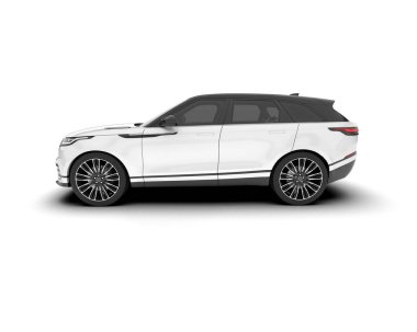 Beyaz SUV beyaz arka planda izole edilmiş. 3d görüntüleme - illüstrasyon