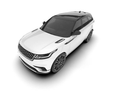 Beyaz SUV beyaz arka planda izole edilmiş. 3d görüntüleme - illüstrasyon