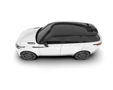 Beyaz SUV beyaz arka planda izole edilmiş. 3d görüntüleme - illüstrasyon