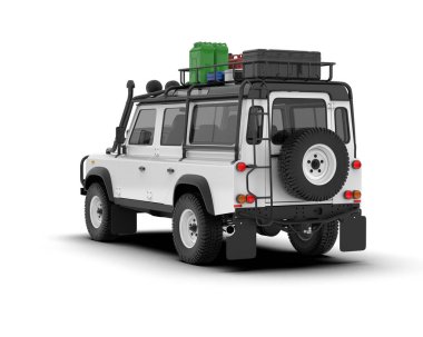 Beyaz SUV beyaz arka planda izole edilmiş. 3d görüntüleme - illüstrasyon