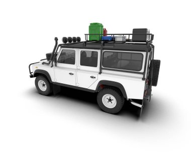 Beyaz SUV beyaz arka planda izole edilmiş. 3d görüntüleme - illüstrasyon