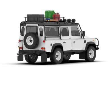 Beyaz SUV beyaz arka planda izole edilmiş. 3d görüntüleme - illüstrasyon
