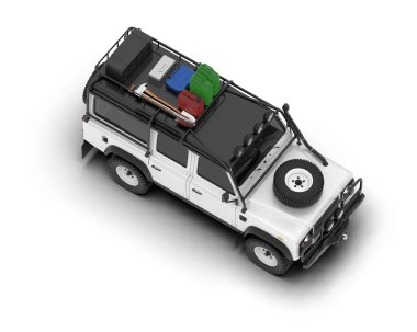 Beyaz SUV beyaz arka planda izole edilmiş. 3d görüntüleme - illüstrasyon