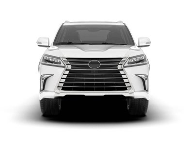 Beyaz SUV beyaz arka planda izole edilmiş. 3d görüntüleme - illüstrasyon