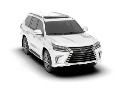 Beyaz SUV beyaz arka planda izole edilmiş. 3d görüntüleme - illüstrasyon