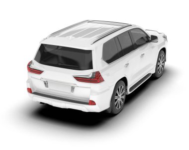 Beyaz SUV beyaz arka planda izole edilmiş. 3d görüntüleme - illüstrasyon