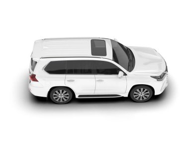 Beyaz SUV beyaz arka planda izole edilmiş. 3d görüntüleme - illüstrasyon