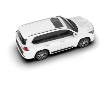 Beyaz SUV beyaz arka planda izole edilmiş. 3d görüntüleme - illüstrasyon
