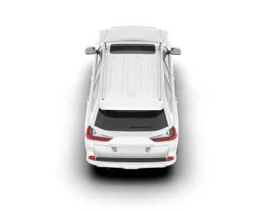 Beyaz SUV beyaz arka planda izole edilmiş. 3d görüntüleme - illüstrasyon
