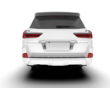 Beyaz SUV beyaz arka planda izole edilmiş. 3d görüntüleme - illüstrasyon