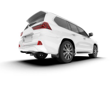 Beyaz SUV beyaz arka planda izole edilmiş. 3d görüntüleme - illüstrasyon