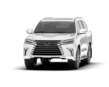 Beyaz SUV beyaz arka planda izole edilmiş. 3d görüntüleme - illüstrasyon