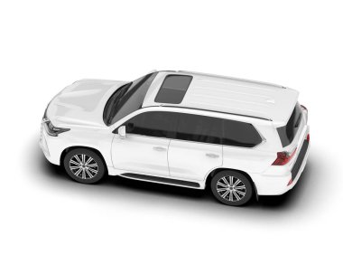 Beyaz SUV beyaz arka planda izole edilmiş. 3d görüntüleme - illüstrasyon
