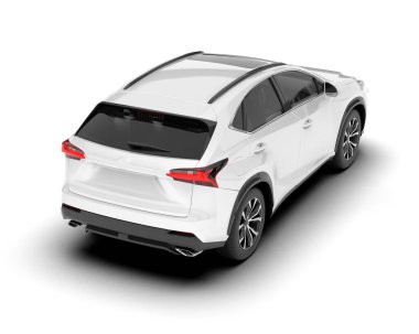 Beyaz SUV beyaz arka planda izole edilmiş. 3d görüntüleme - illüstrasyon