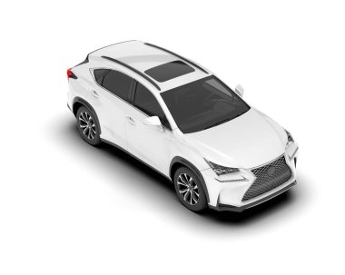 Beyaz SUV beyaz arka planda izole edilmiş. 3d görüntüleme - illüstrasyon