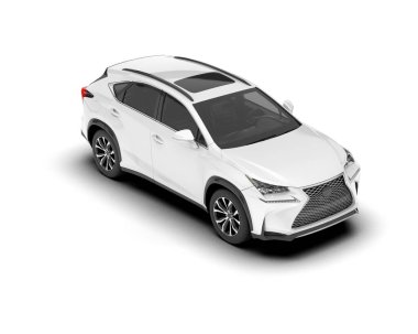 Beyaz SUV beyaz arka planda izole edilmiş. 3d görüntüleme - illüstrasyon