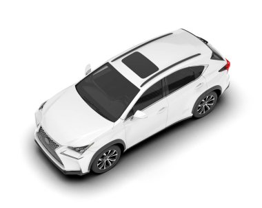 Beyaz SUV beyaz arka planda izole edilmiş. 3d görüntüleme - illüstrasyon