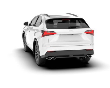 Beyaz SUV beyaz arka planda izole edilmiş. 3d görüntüleme - illüstrasyon