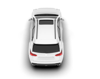 Beyaz SUV beyaz arka planda izole edilmiş. 3d görüntüleme - illüstrasyon