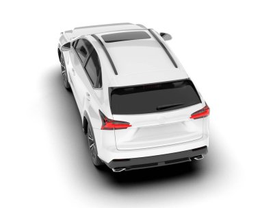 Beyaz SUV beyaz arka planda izole edilmiş. 3d görüntüleme - illüstrasyon